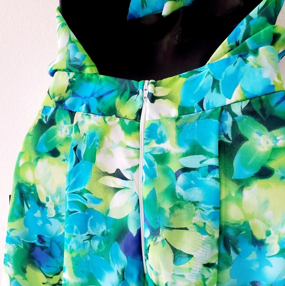 Women's Ella Samani Blue Floral Halter Neck Slim Maxi Dress Size M - Picture 5 of 6